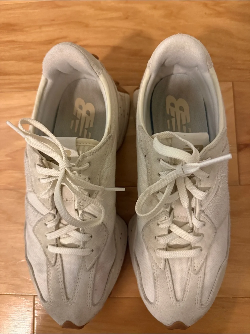 New Balance Cream White Suede & Canvas Athletic Sneakers